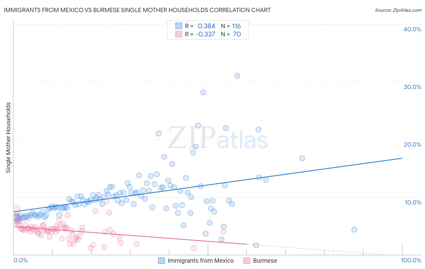 Immigrants from Mexico vs Burmese Single Mother Households