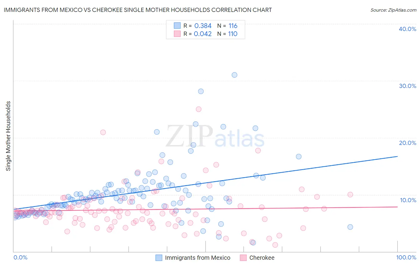 Immigrants from Mexico vs Cherokee Single Mother Households