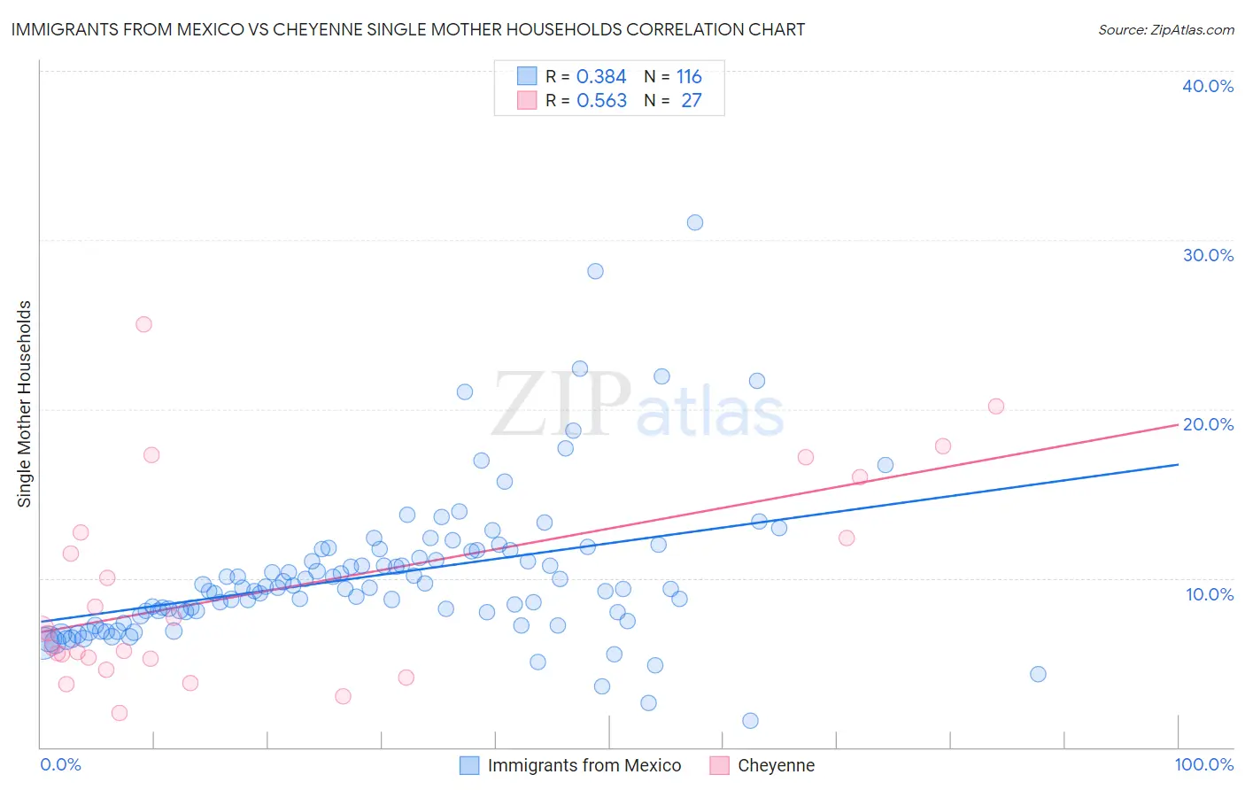 Immigrants from Mexico vs Cheyenne Single Mother Households