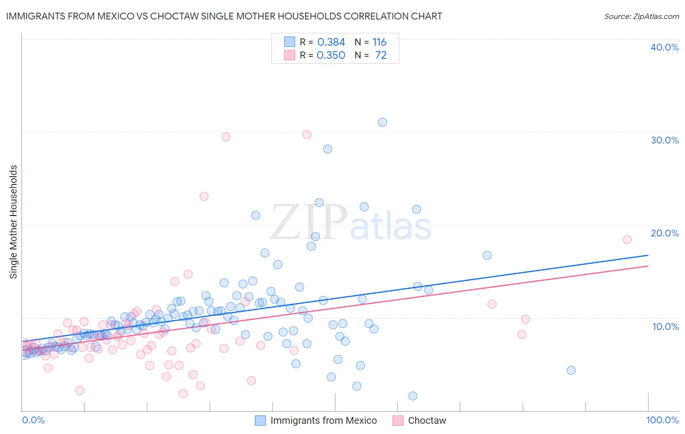 Immigrants from Mexico vs Choctaw Single Mother Households