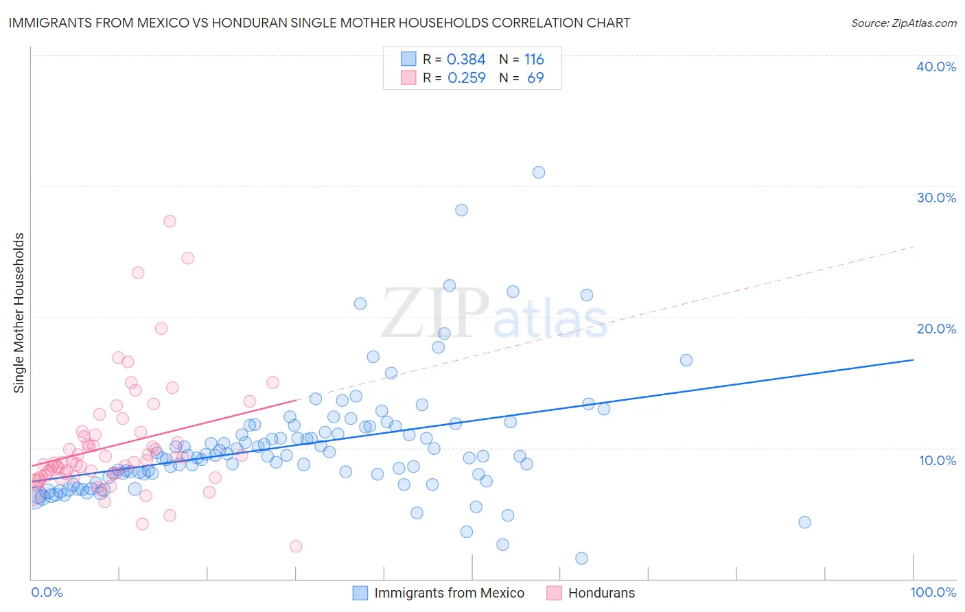Immigrants from Mexico vs Honduran Single Mother Households