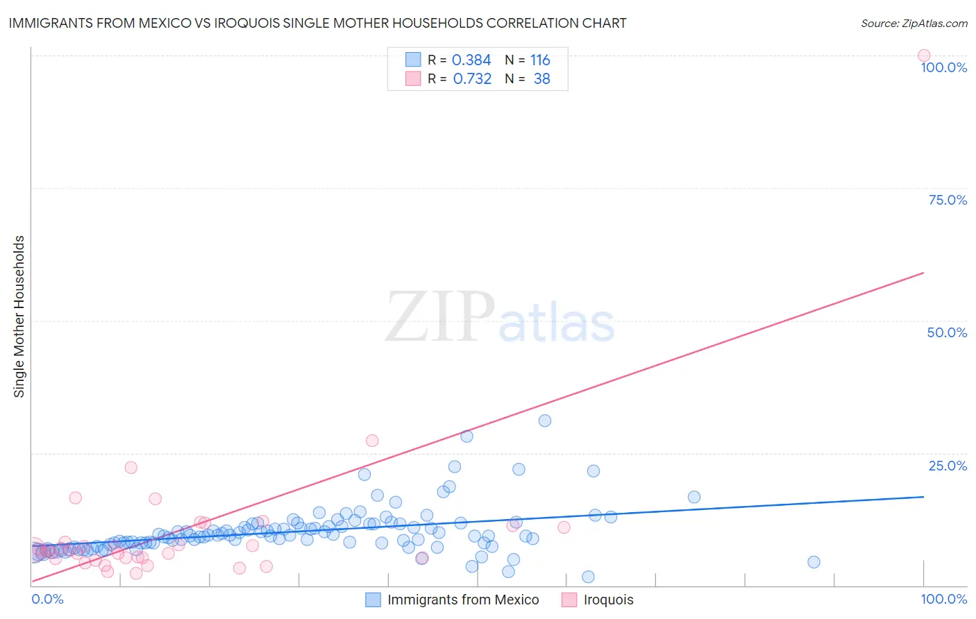 Immigrants from Mexico vs Iroquois Single Mother Households