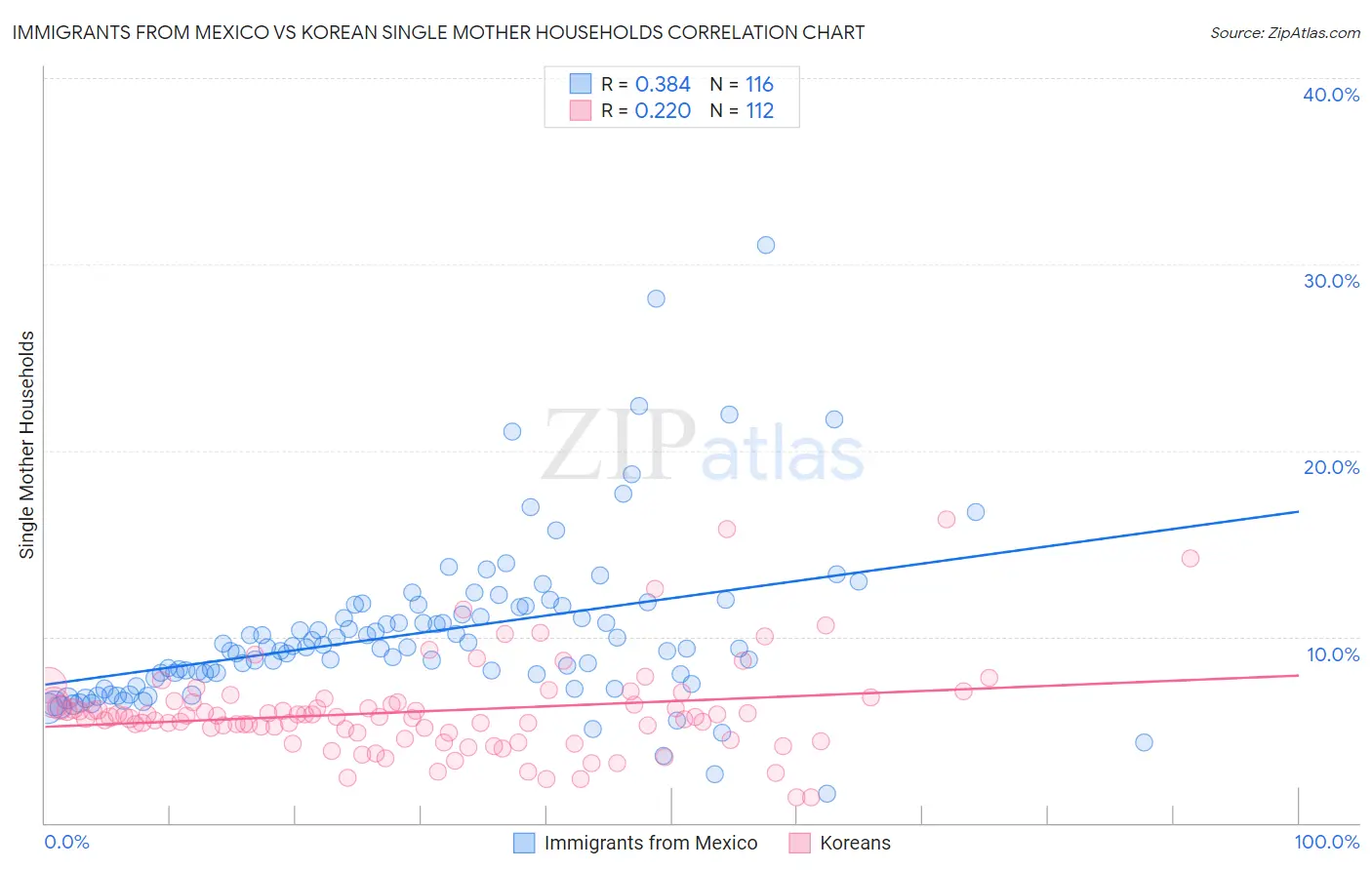 Immigrants from Mexico vs Korean Single Mother Households