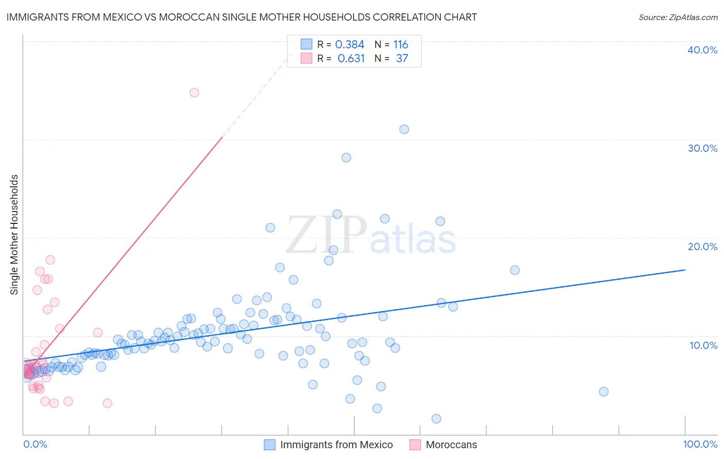 Immigrants from Mexico vs Moroccan Single Mother Households