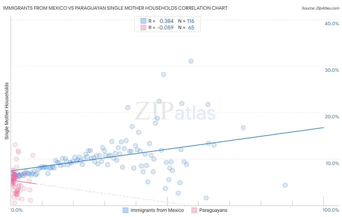 Immigrants from Mexico vs Paraguayan Single Mother Households