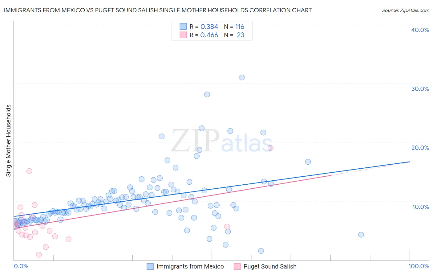 Immigrants from Mexico vs Puget Sound Salish Single Mother Households