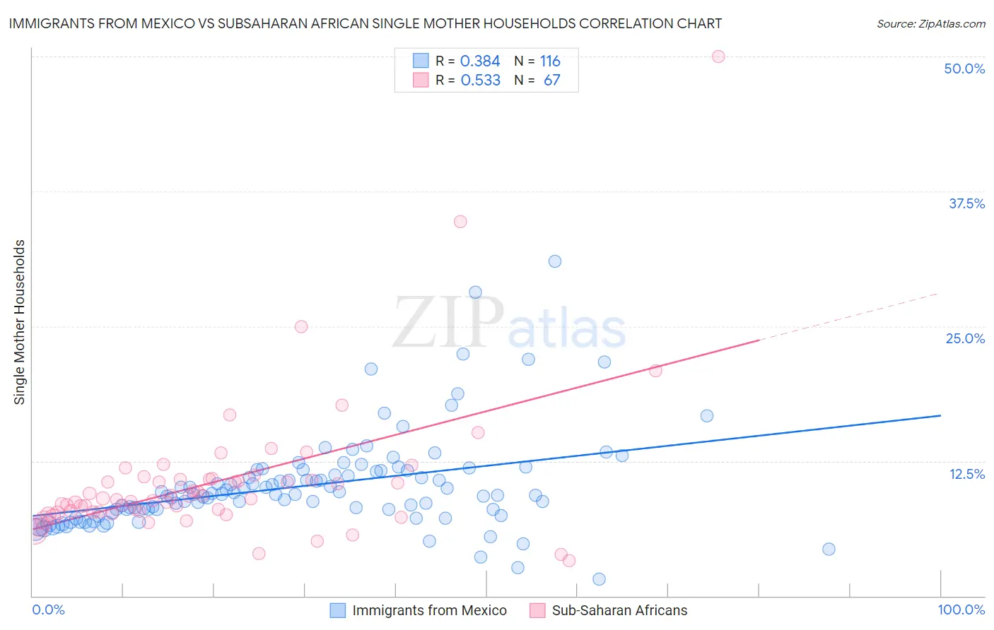 Immigrants from Mexico vs Subsaharan African Single Mother Households