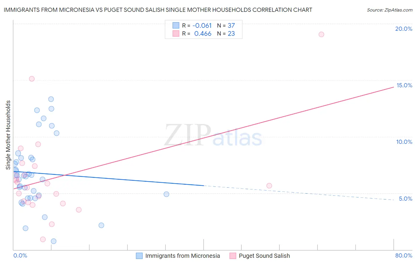 Immigrants from Micronesia vs Puget Sound Salish Single Mother Households