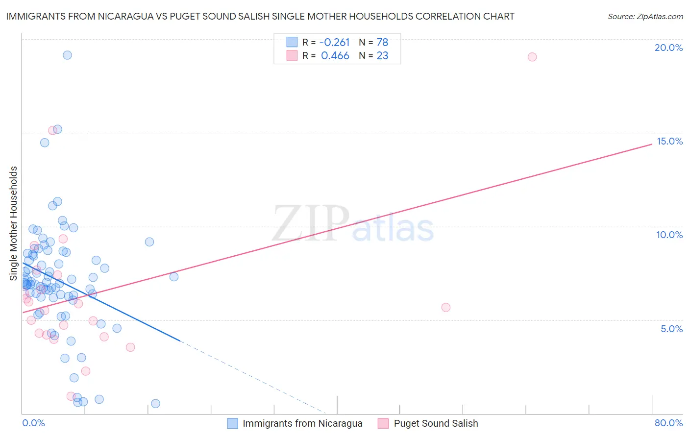 Immigrants from Nicaragua vs Puget Sound Salish Single Mother Households