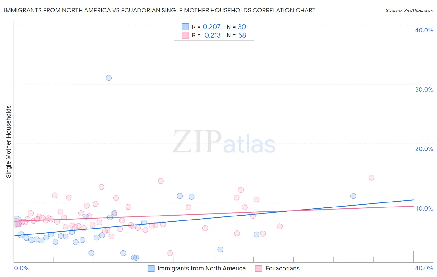 Immigrants from North America vs Ecuadorian Single Mother Households