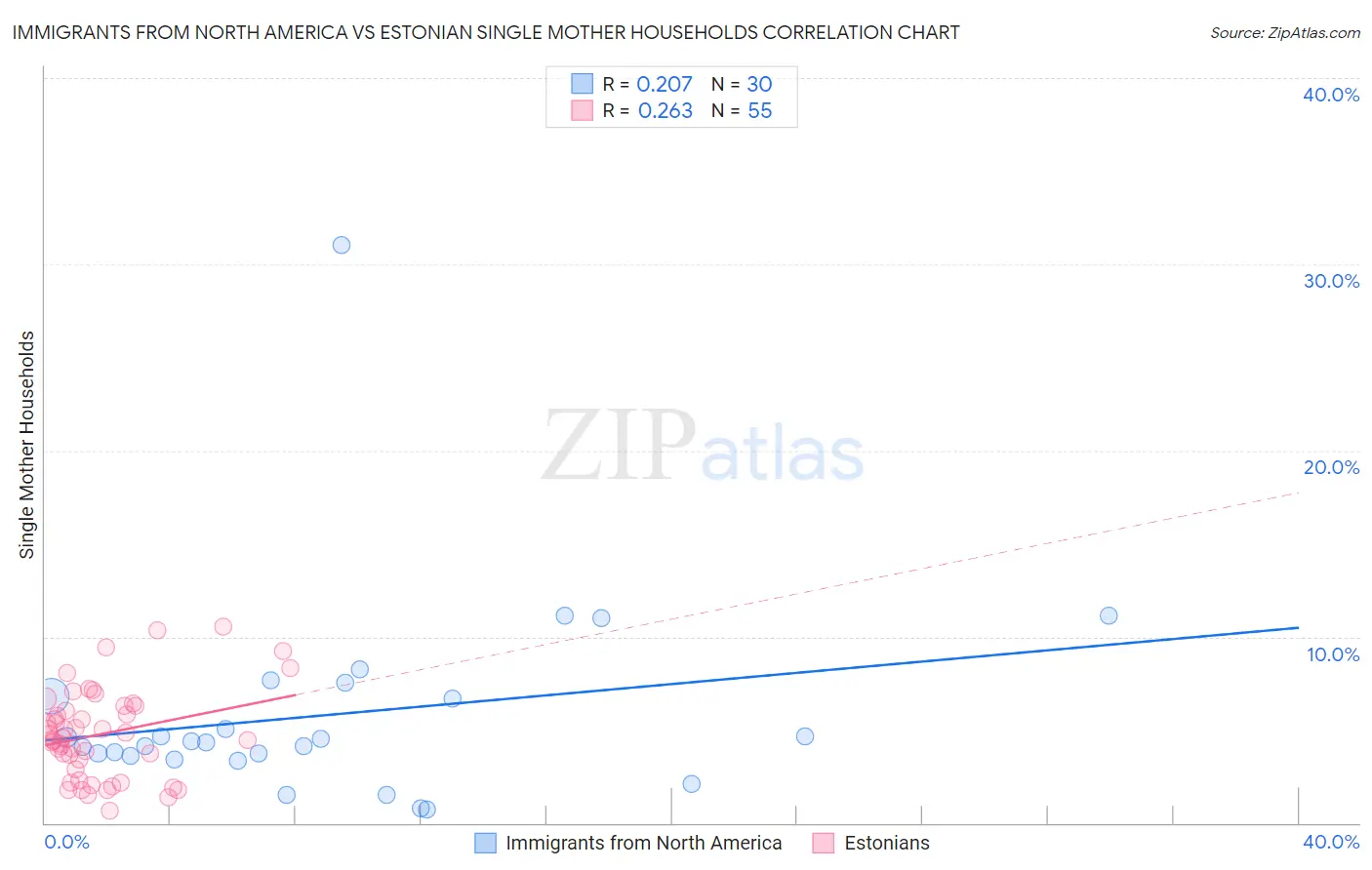 Immigrants from North America vs Estonian Single Mother Households