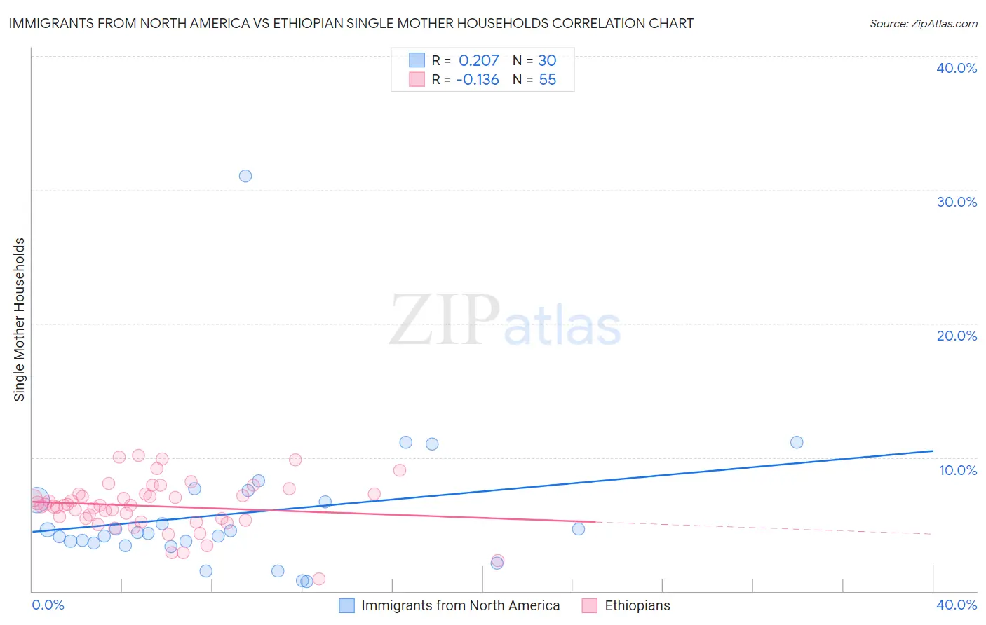 Immigrants from North America vs Ethiopian Single Mother Households