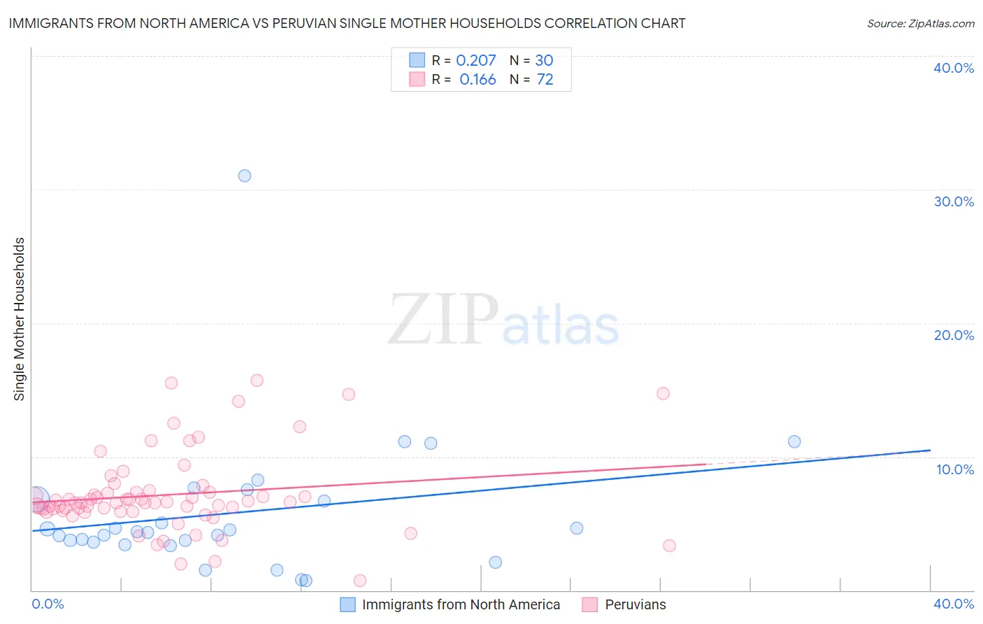 Immigrants from North America vs Peruvian Single Mother Households