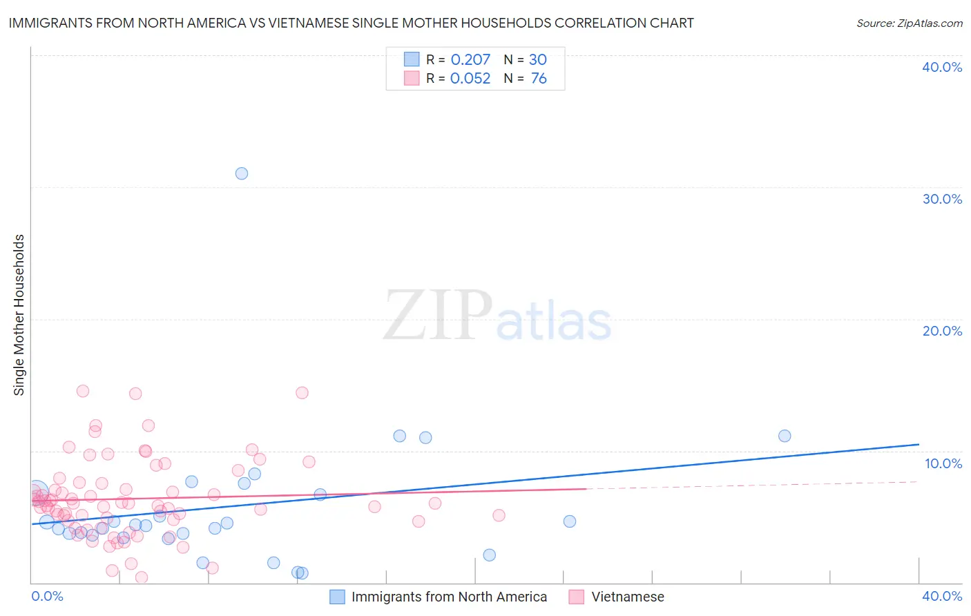 Immigrants from North America vs Vietnamese Single Mother Households