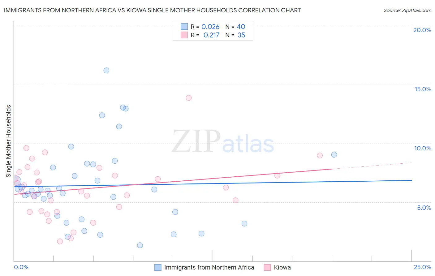 Immigrants from Northern Africa vs Kiowa Single Mother Households