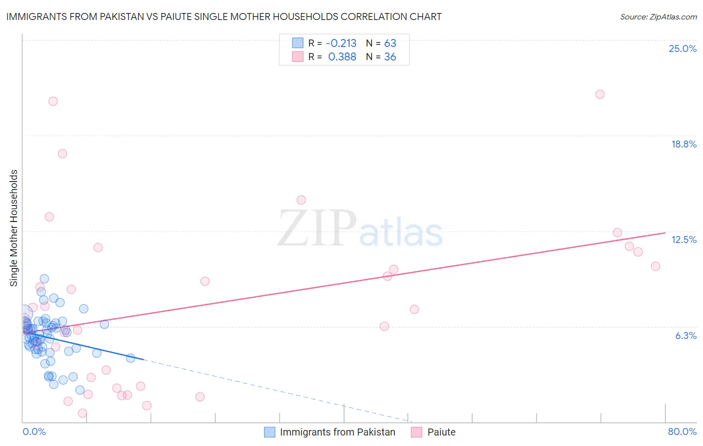 Immigrants from Pakistan vs Paiute Single Mother Households