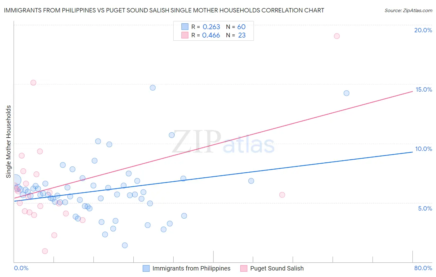 Immigrants from Philippines vs Puget Sound Salish Single Mother Households