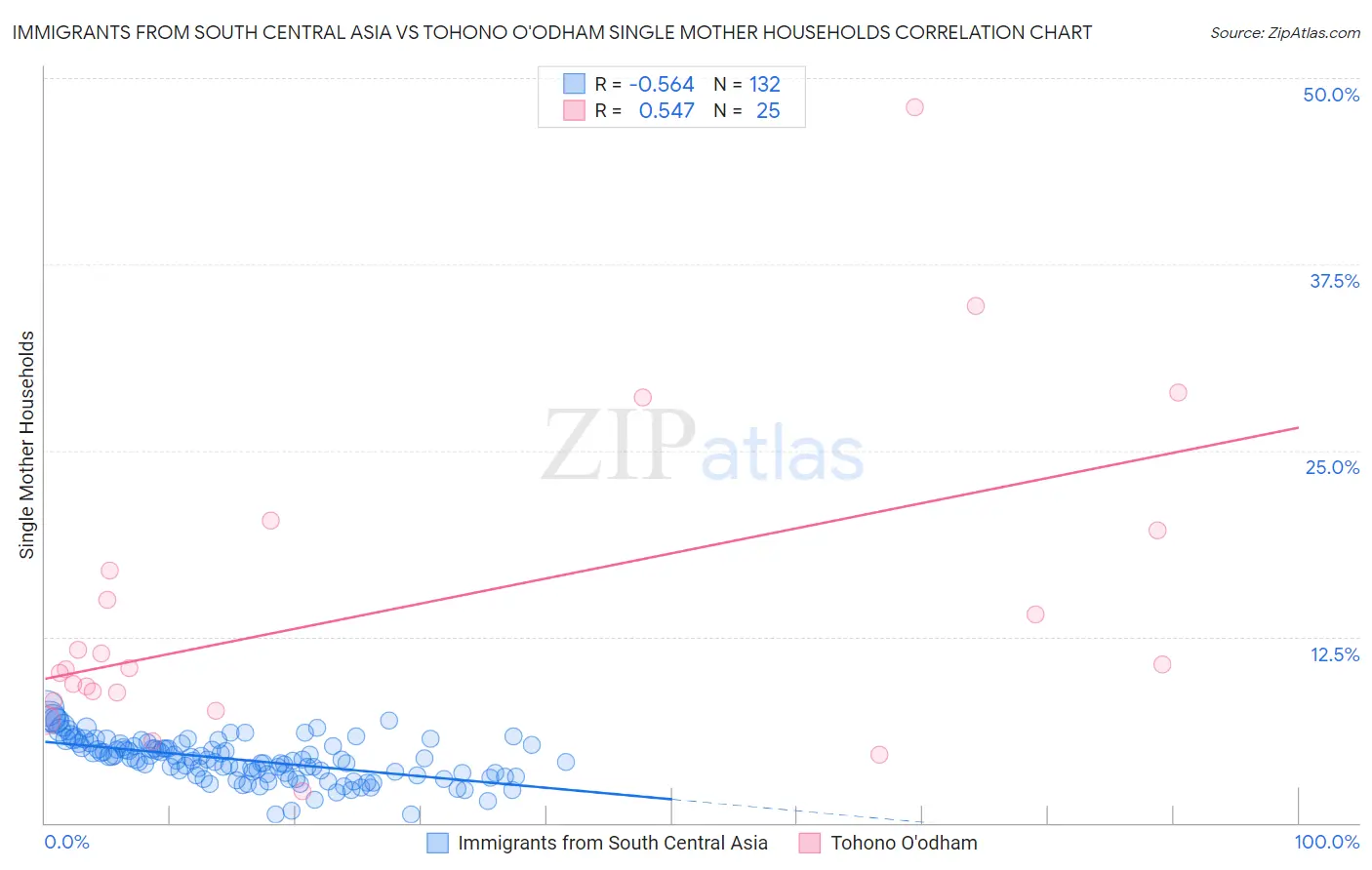 Immigrants from South Central Asia vs Tohono O'odham Single Mother Households