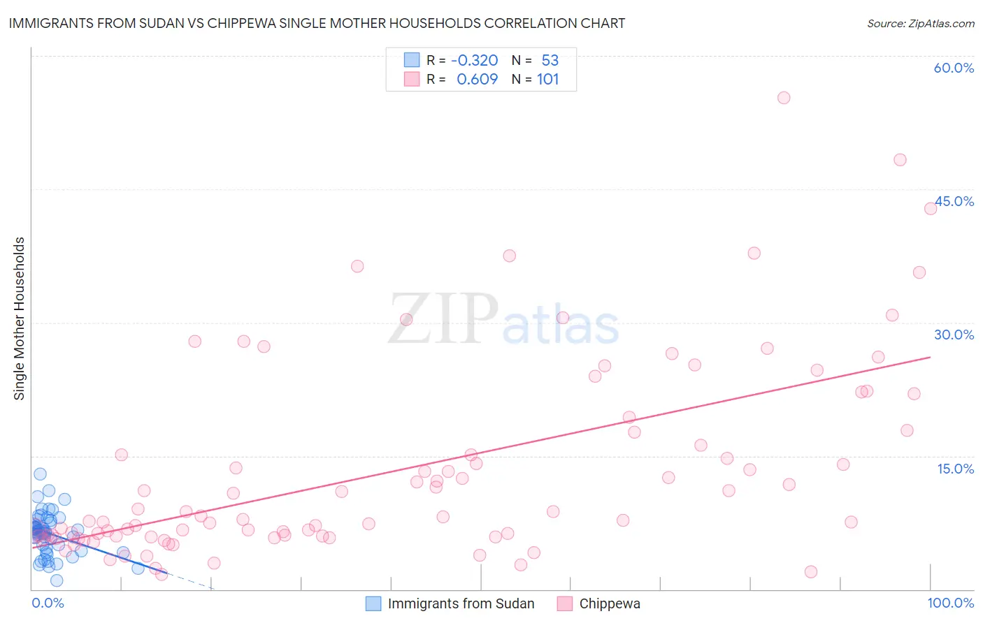 Immigrants from Sudan vs Chippewa Single Mother Households