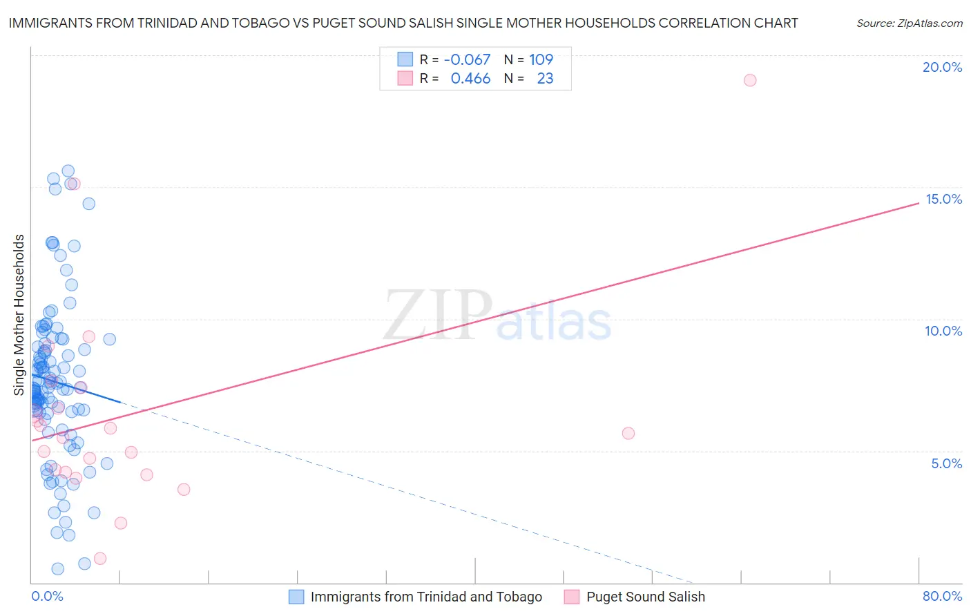 Immigrants from Trinidad and Tobago vs Puget Sound Salish Single Mother Households