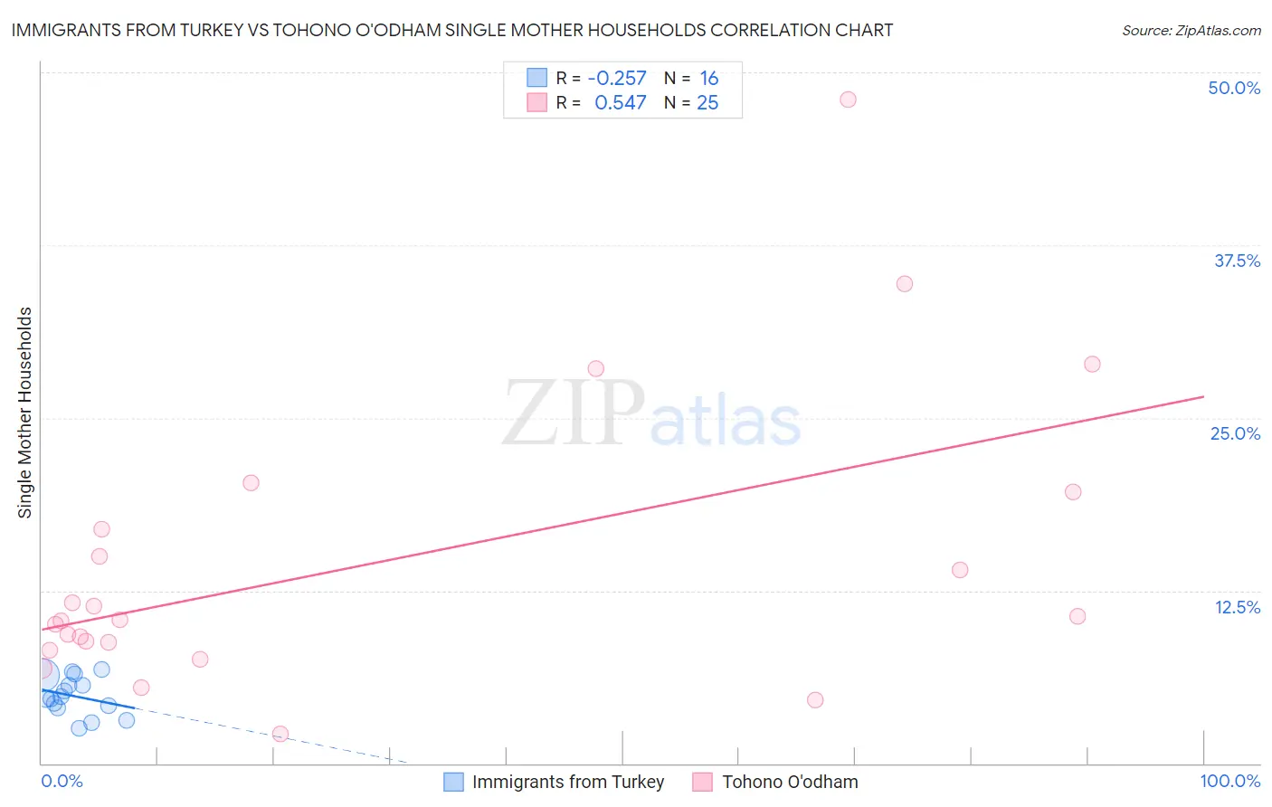 Immigrants from Turkey vs Tohono O'odham Single Mother Households