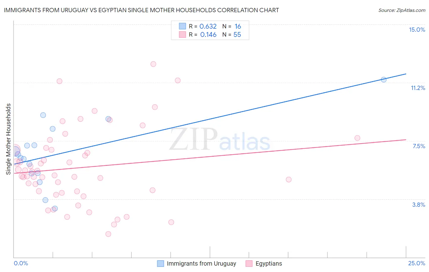 Immigrants from Uruguay vs Egyptian Single Mother Households