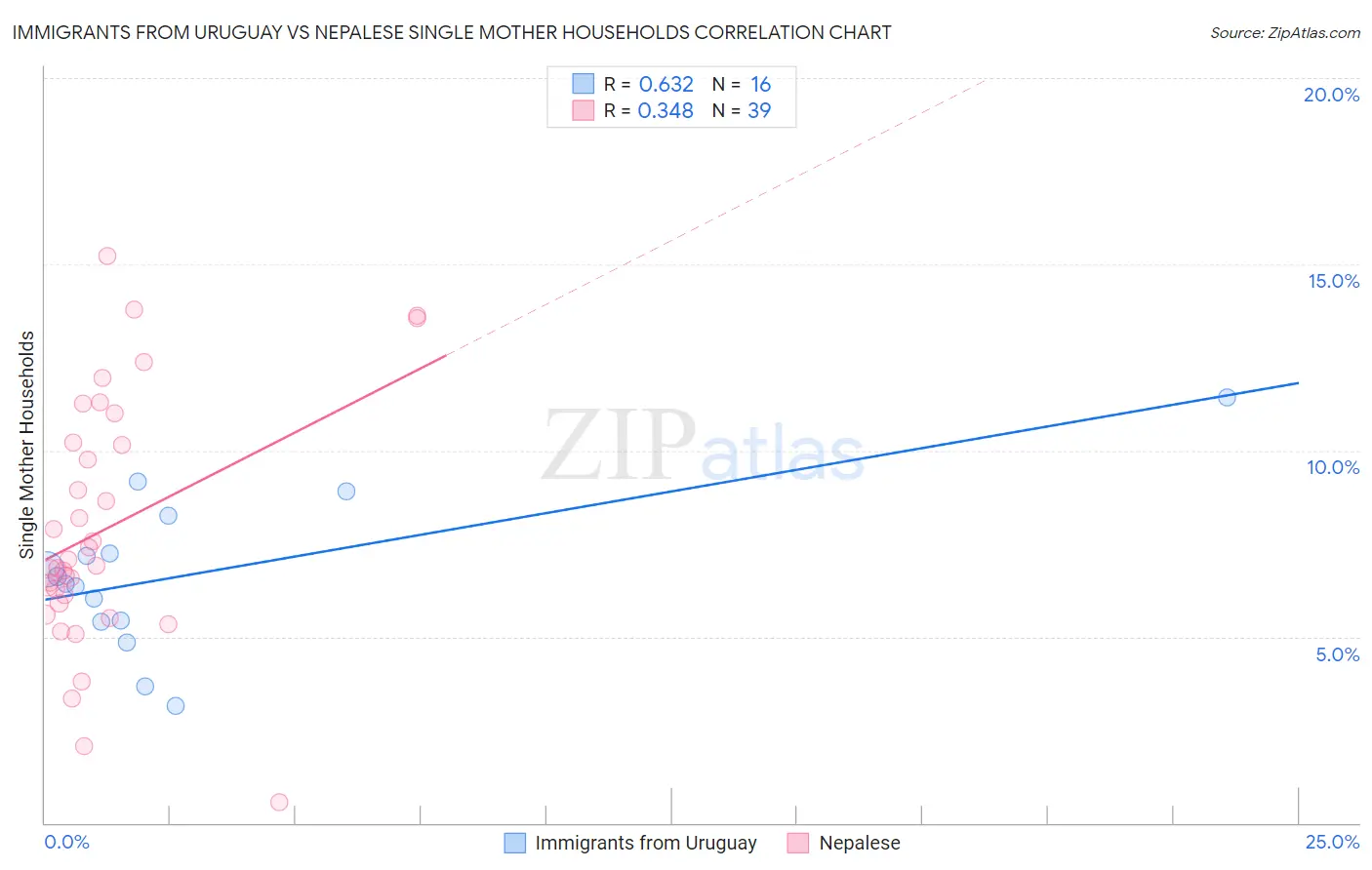 Immigrants from Uruguay vs Nepalese Single Mother Households