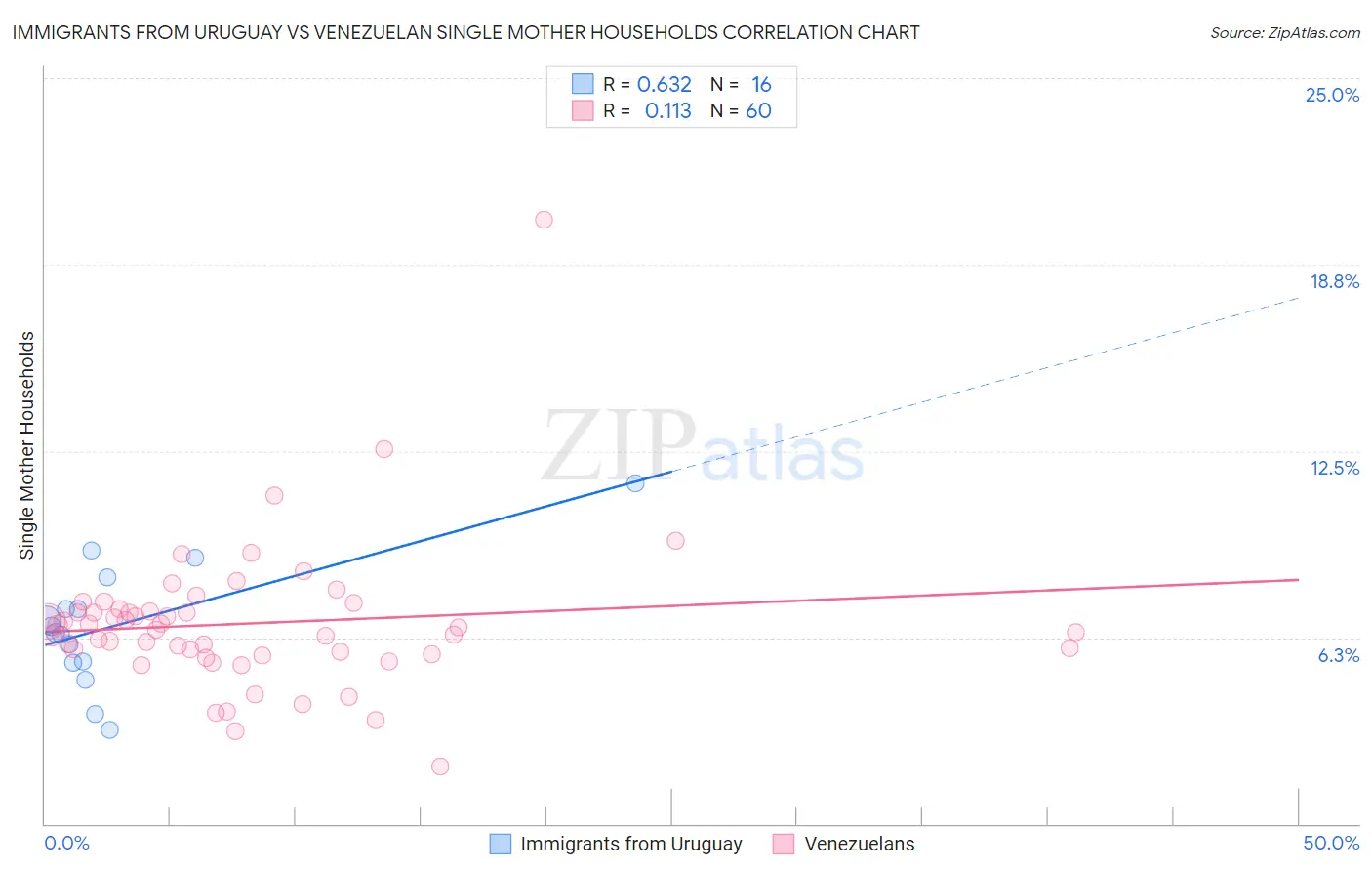 Immigrants from Uruguay vs Venezuelan Single Mother Households