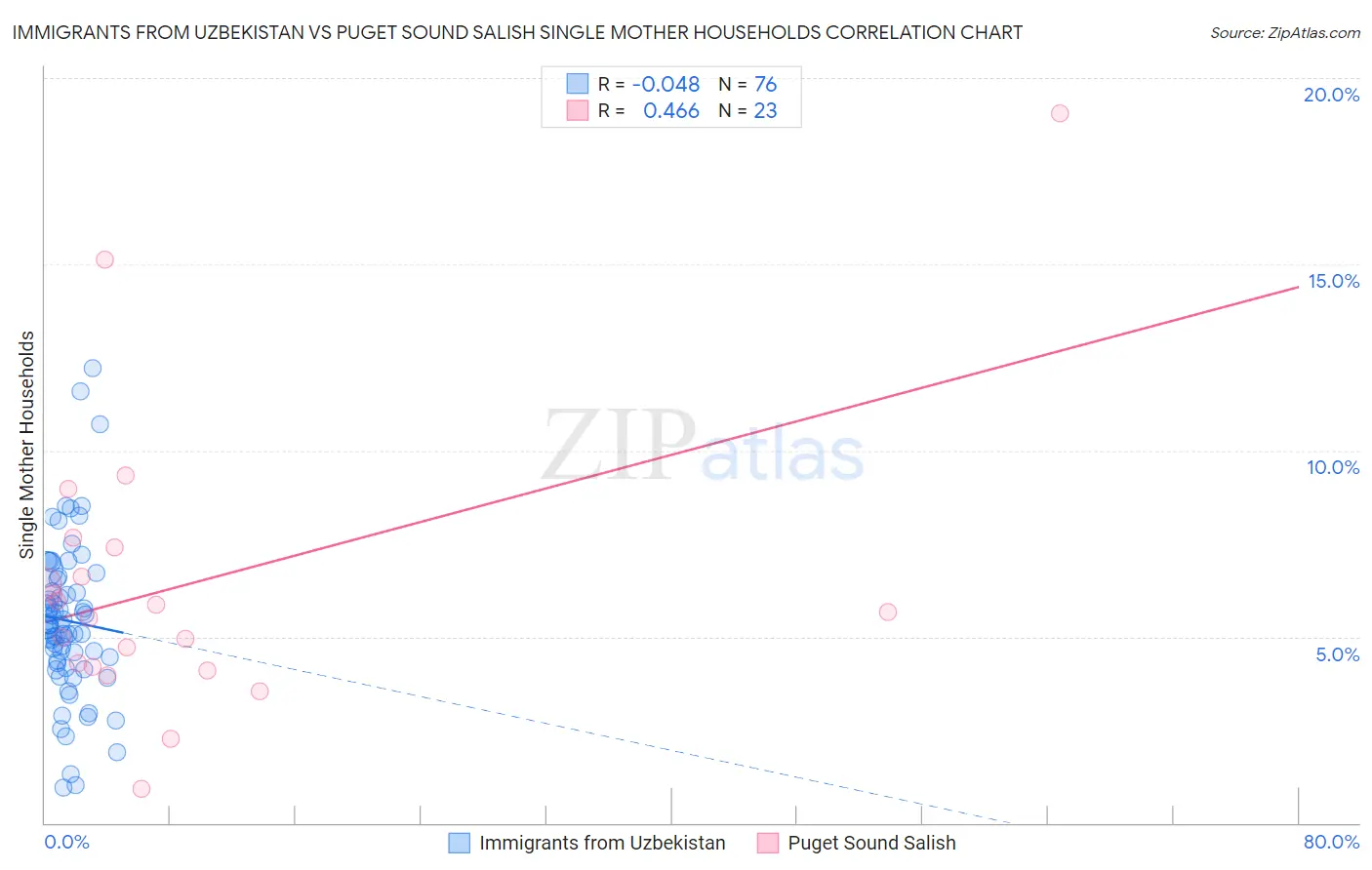 Immigrants from Uzbekistan vs Puget Sound Salish Single Mother Households
