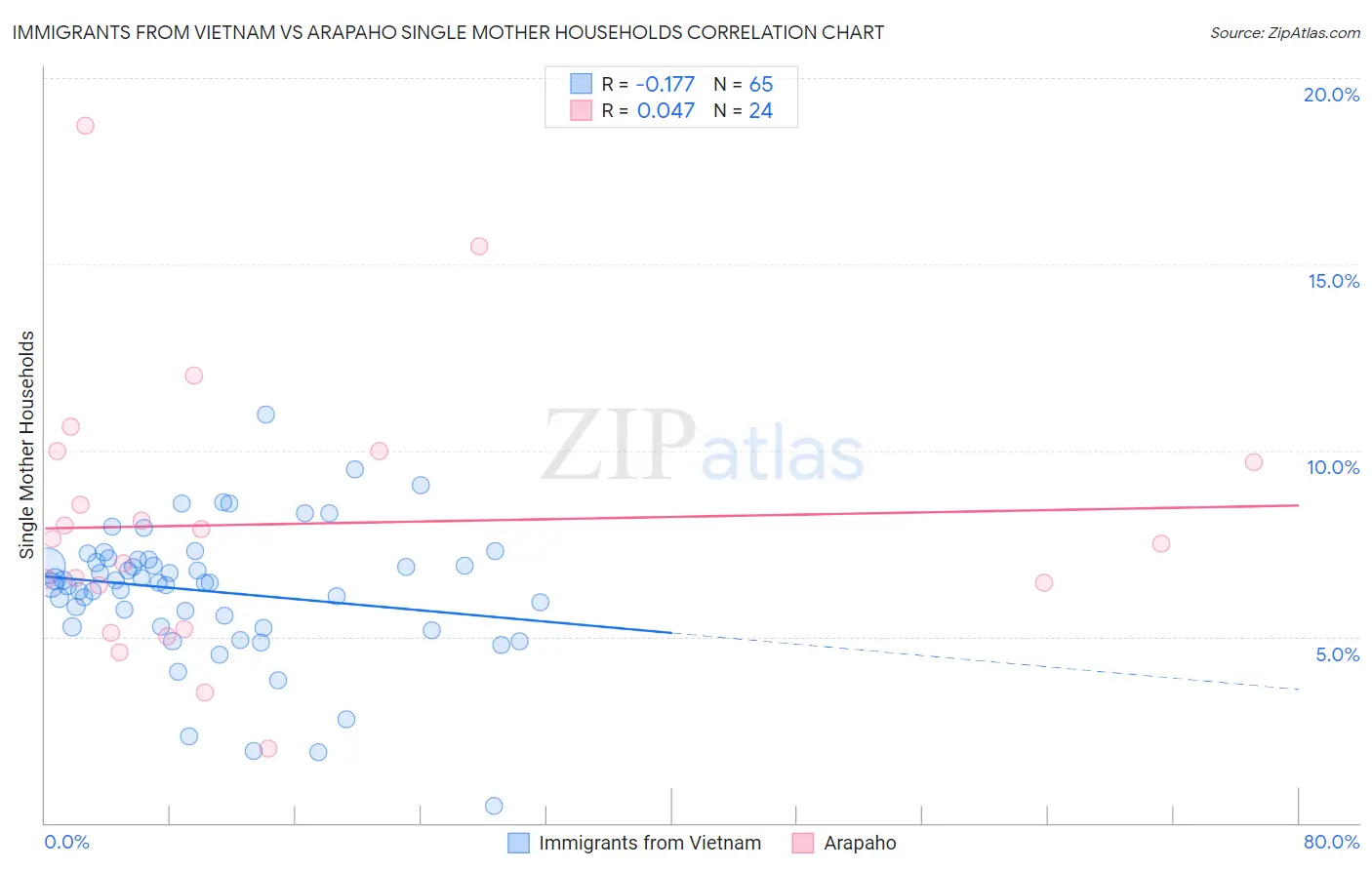 Immigrants from Vietnam vs Arapaho Single Mother Households