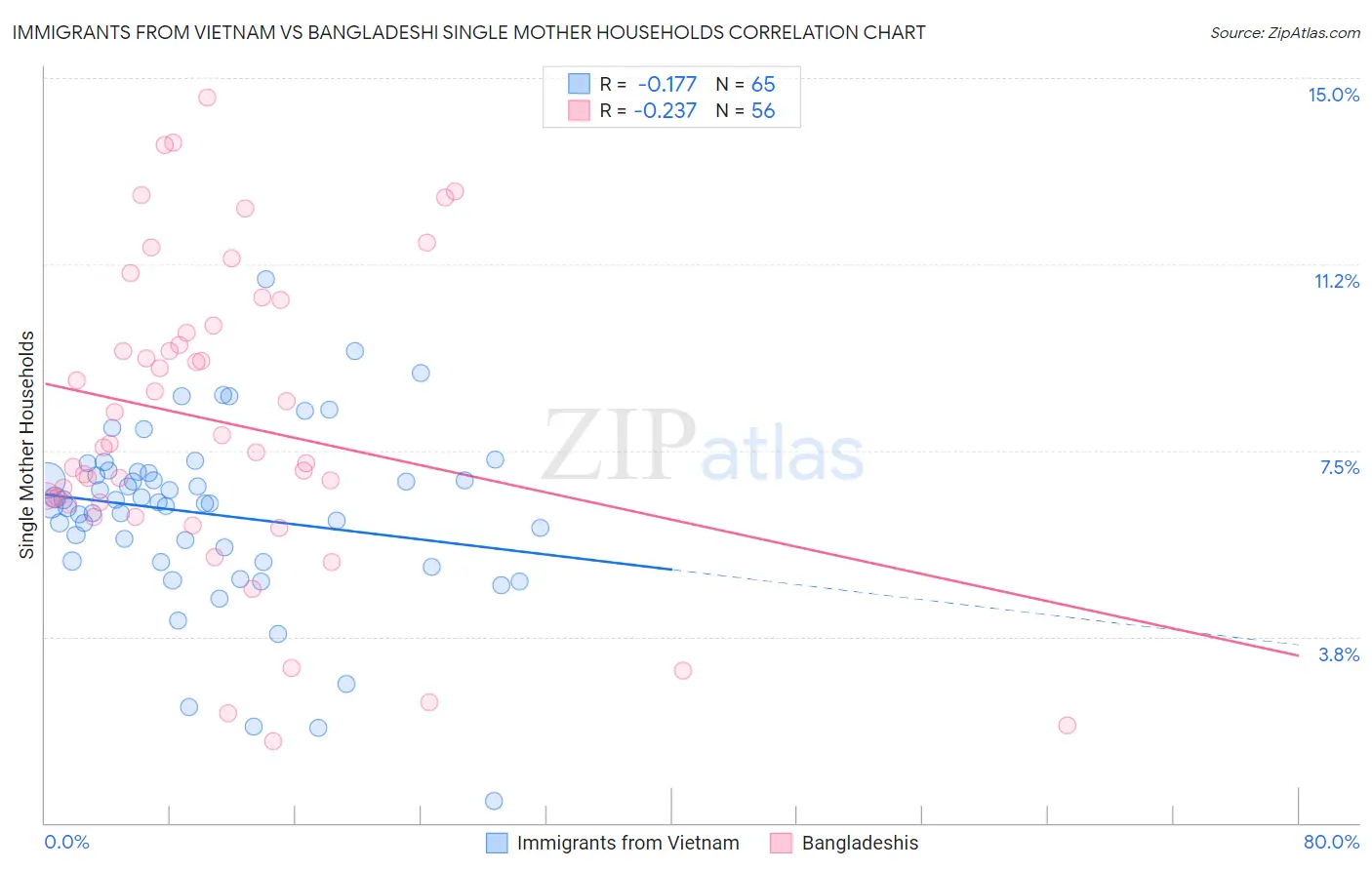 Immigrants from Vietnam vs Bangladeshi Single Mother Households