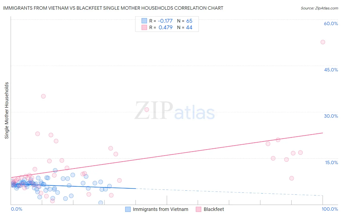 Immigrants from Vietnam vs Blackfeet Single Mother Households