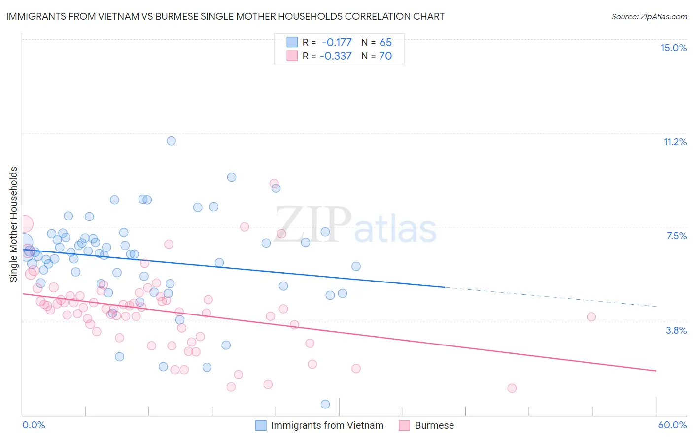 Immigrants from Vietnam vs Burmese Single Mother Households