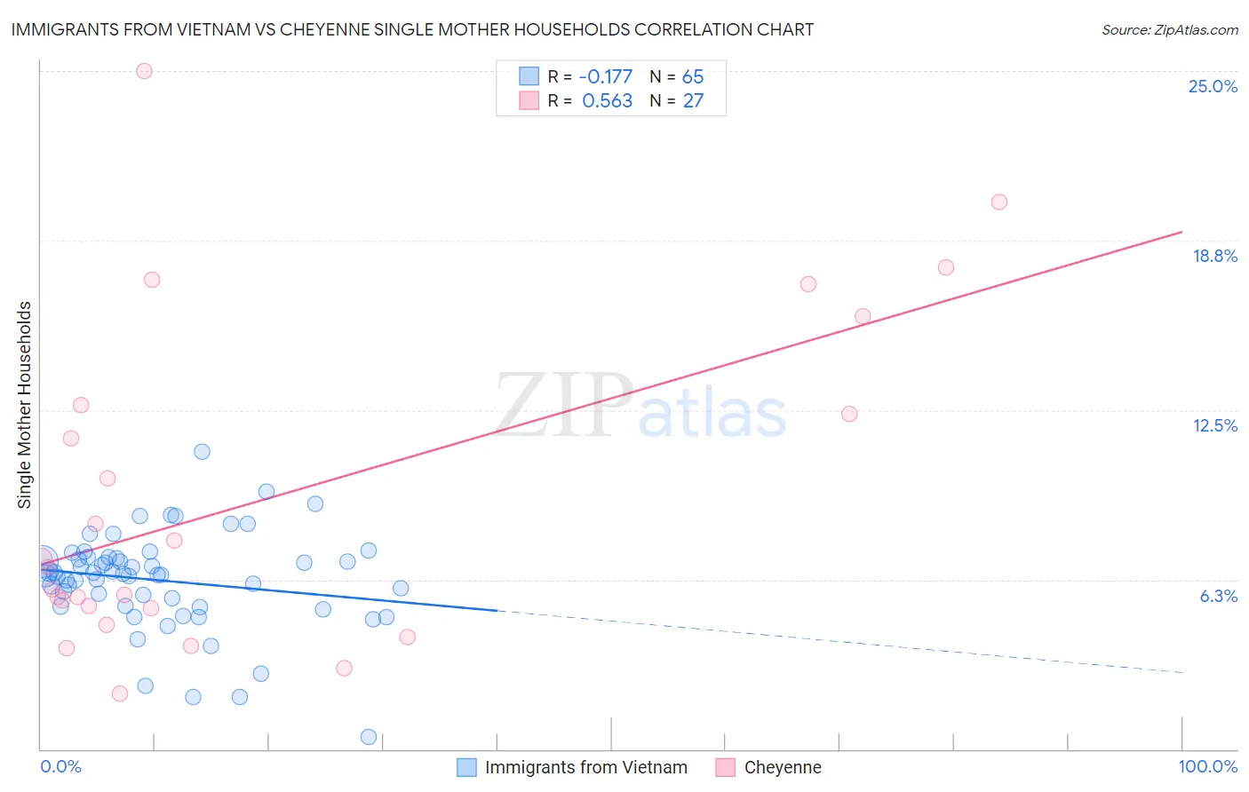 Immigrants from Vietnam vs Cheyenne Single Mother Households