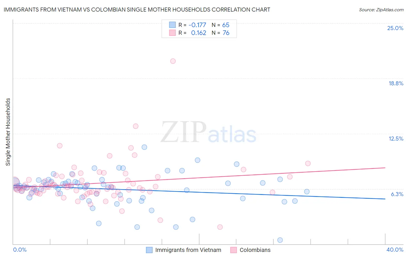 Immigrants from Vietnam vs Colombian Single Mother Households