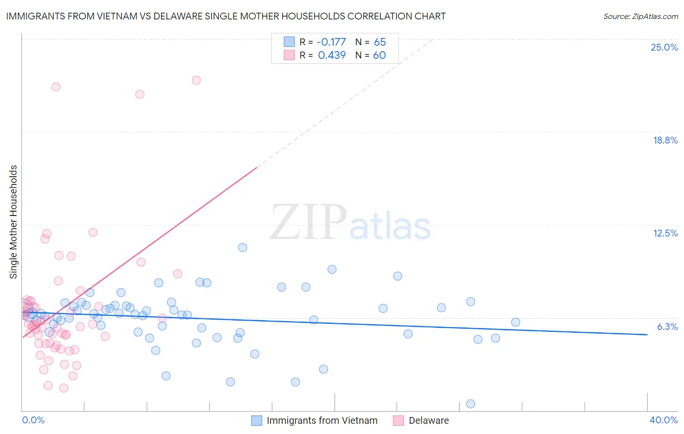 Immigrants from Vietnam vs Delaware Single Mother Households