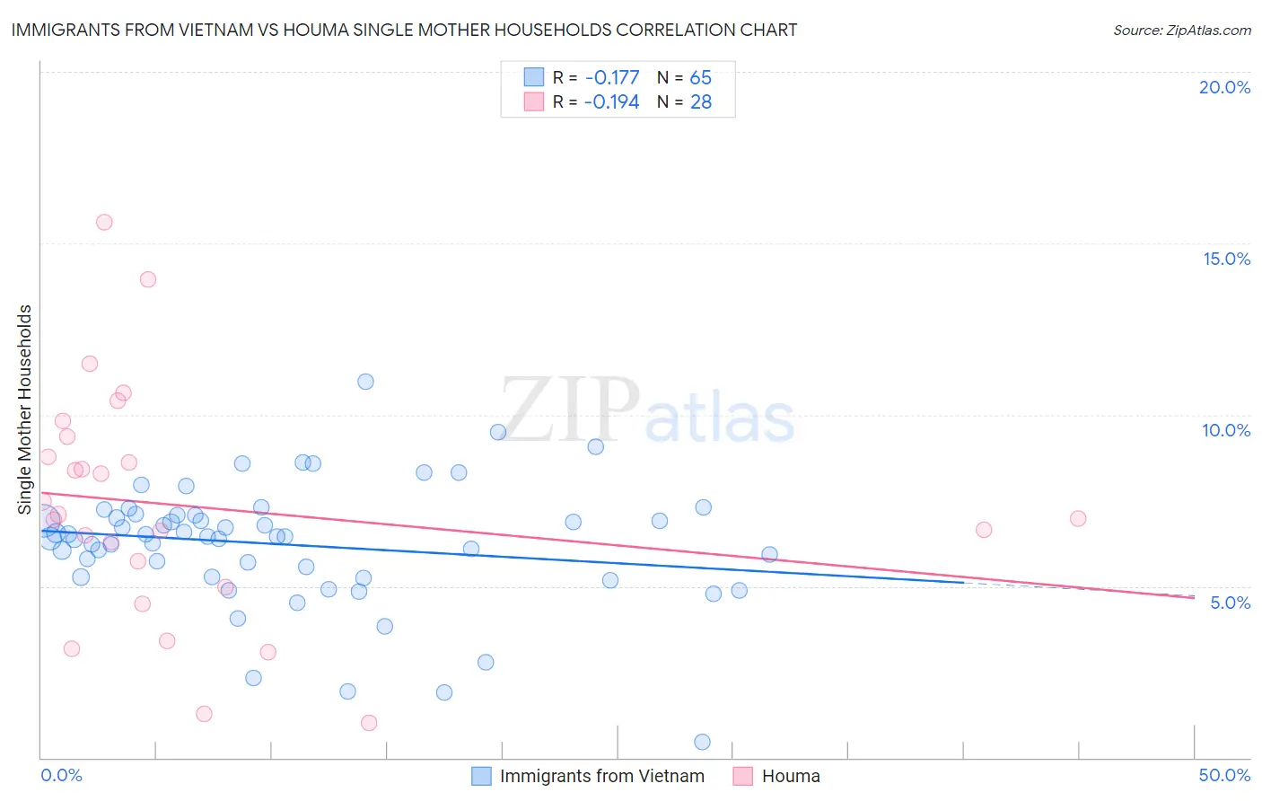 Immigrants from Vietnam vs Houma Single Mother Households