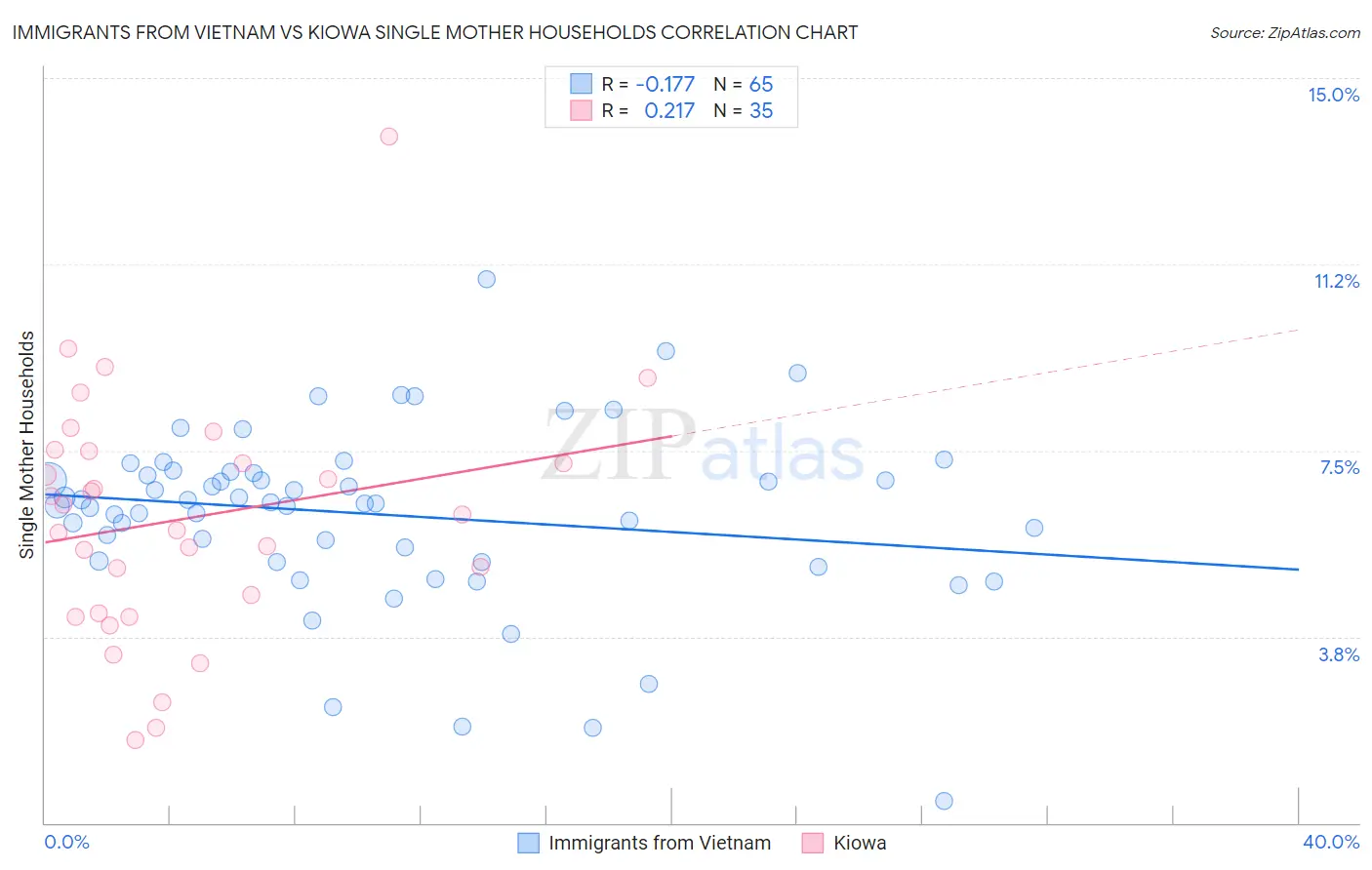Immigrants from Vietnam vs Kiowa Single Mother Households
