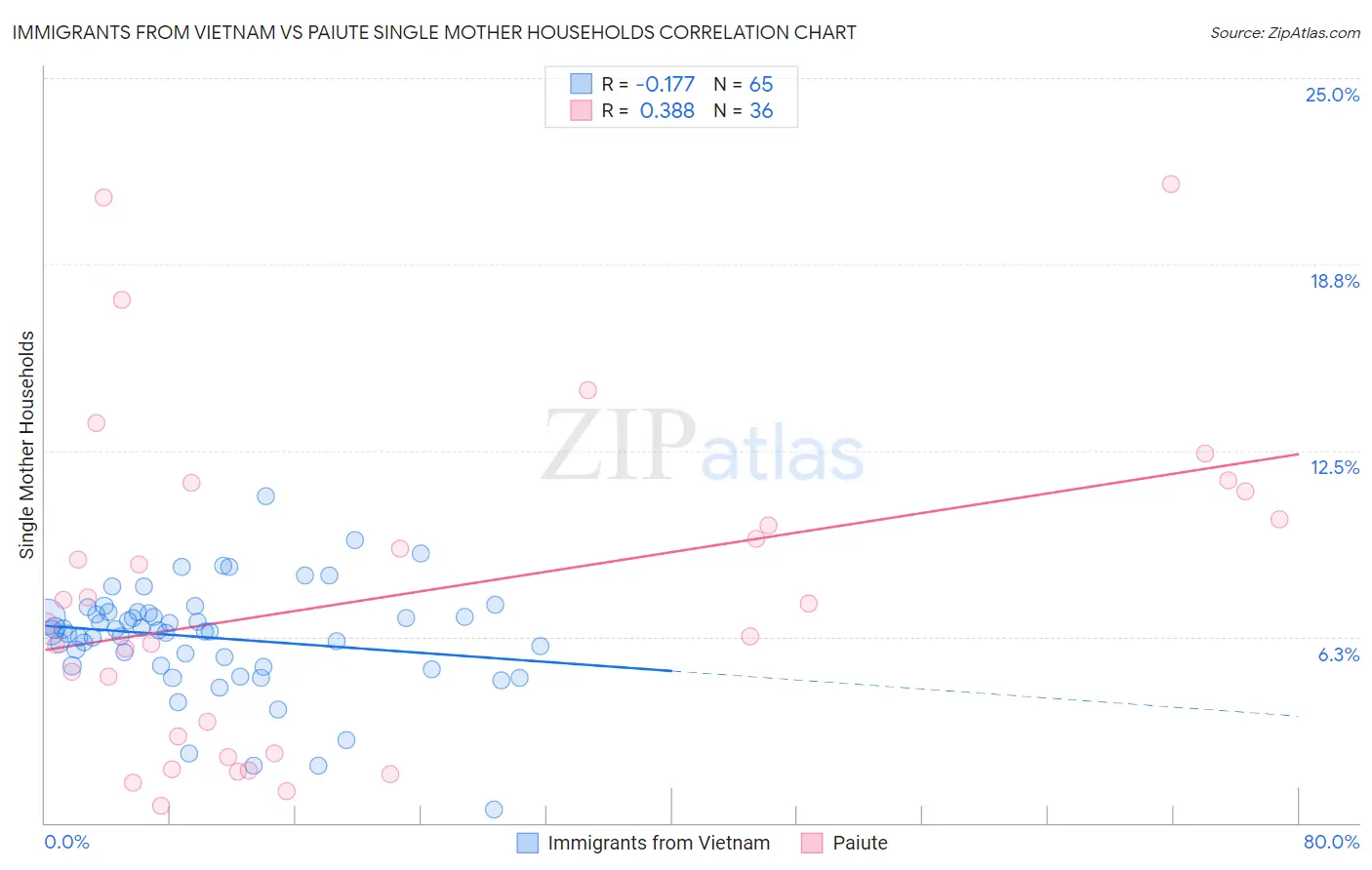 Immigrants from Vietnam vs Paiute Single Mother Households