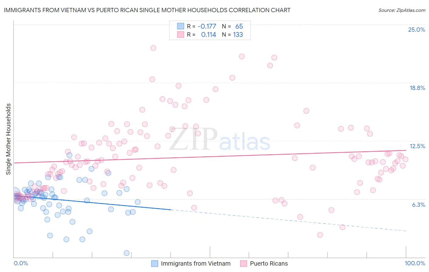 Immigrants from Vietnam vs Puerto Rican Single Mother Households