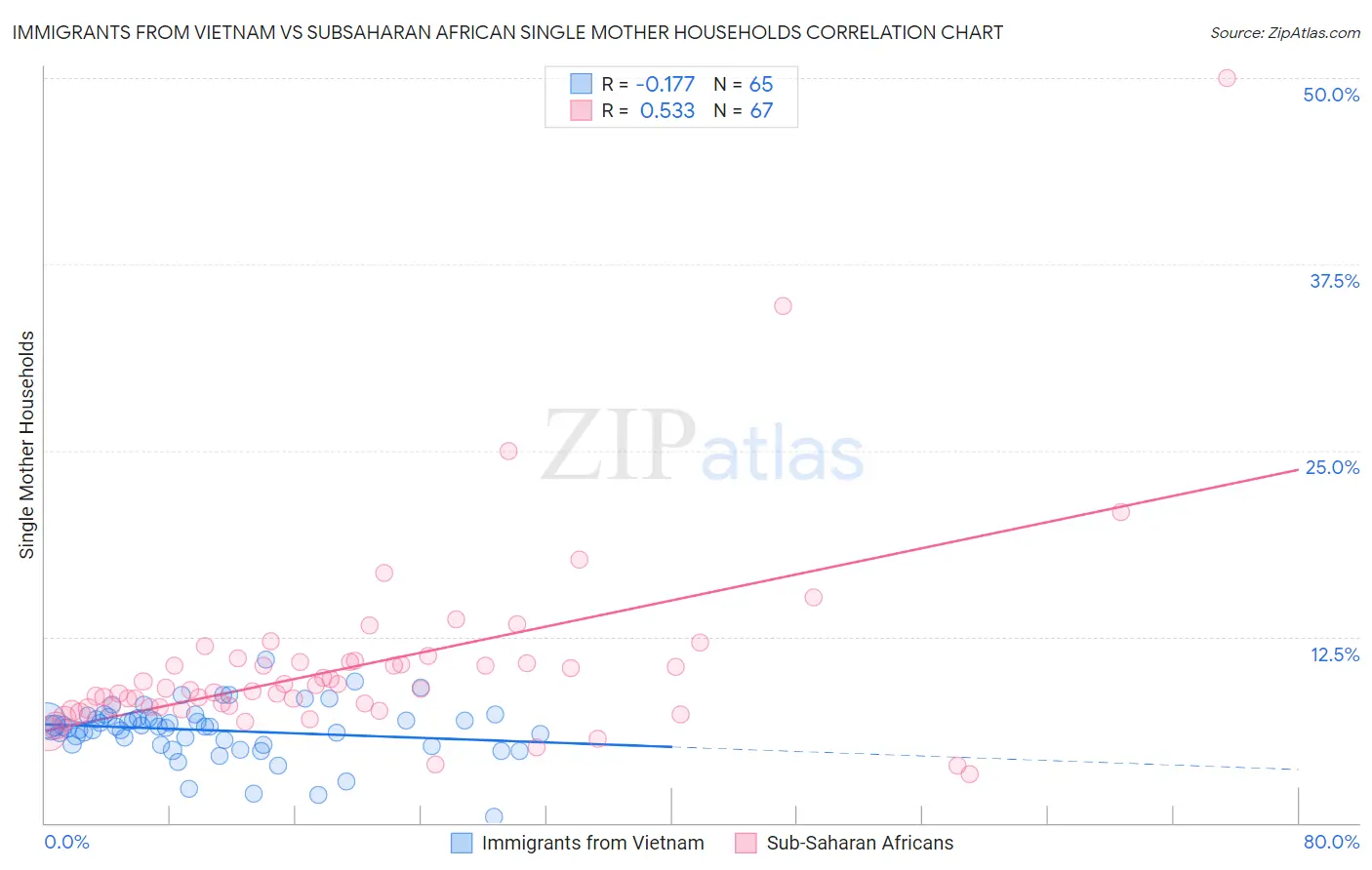 Immigrants from Vietnam vs Subsaharan African Single Mother Households