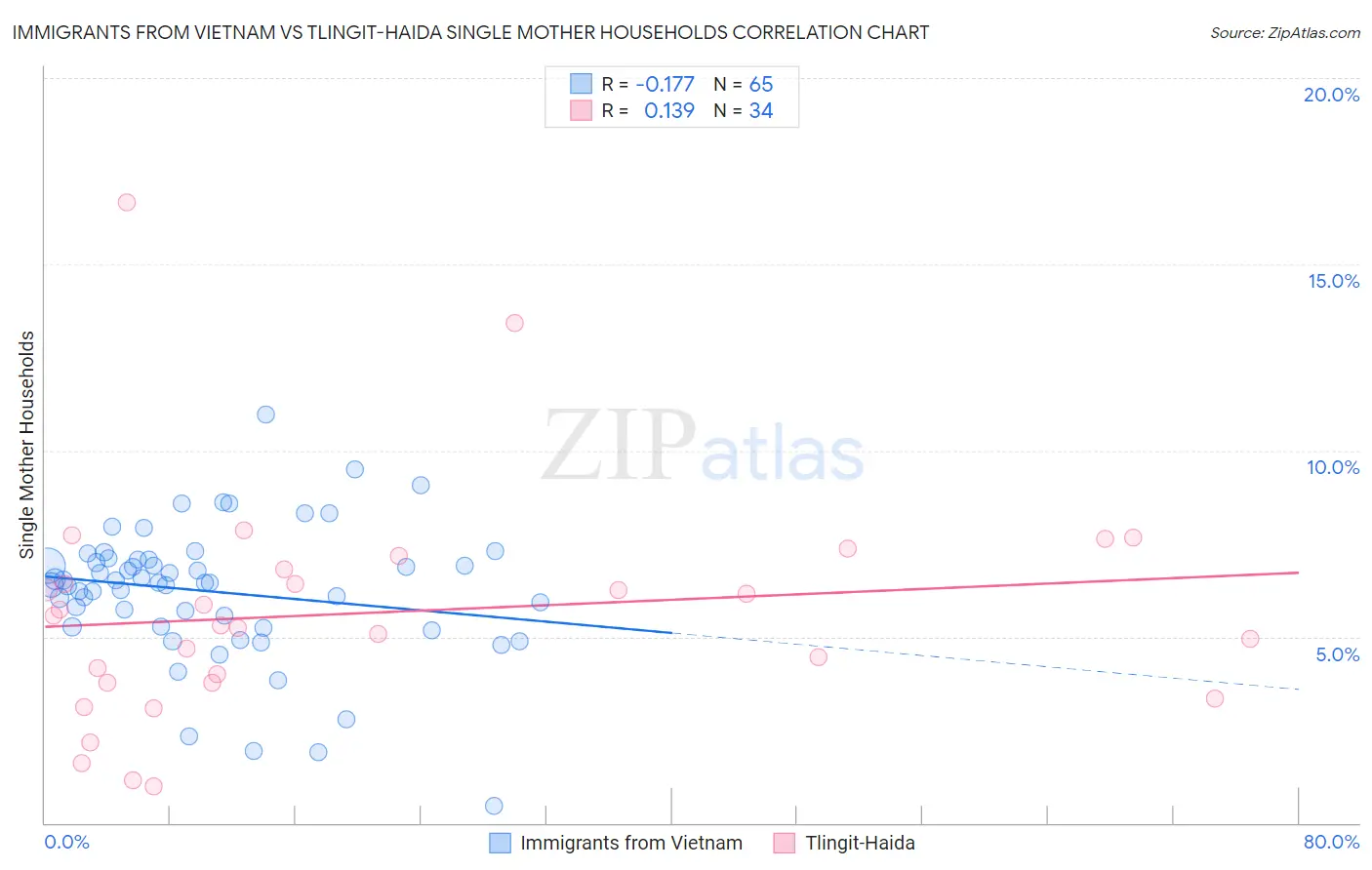 Immigrants from Vietnam vs Tlingit-Haida Single Mother Households