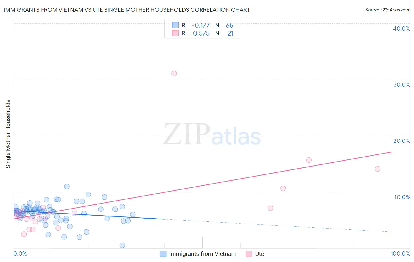Immigrants from Vietnam vs Ute Single Mother Households