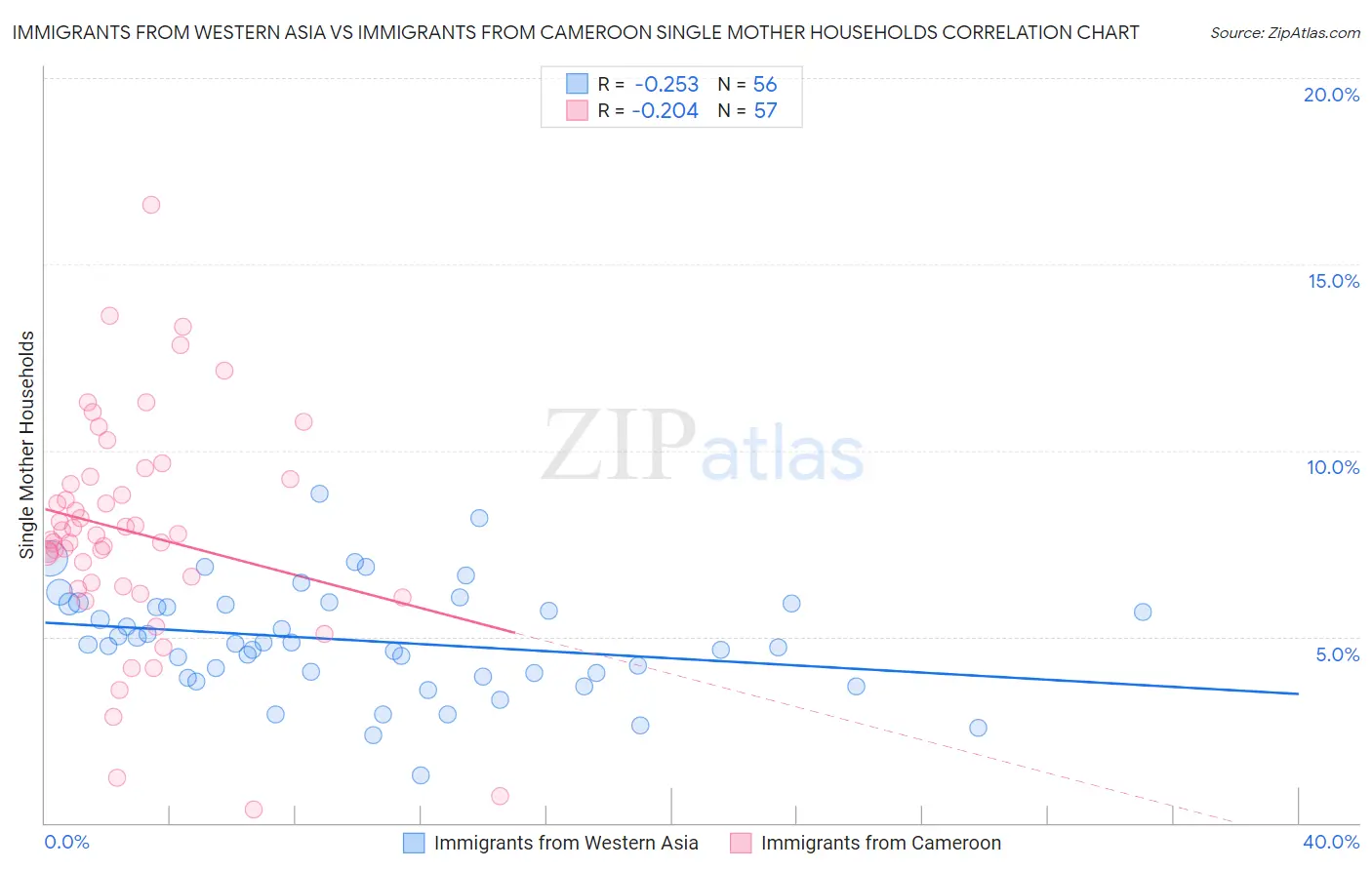 Immigrants from Western Asia vs Immigrants from Cameroon Single Mother Households