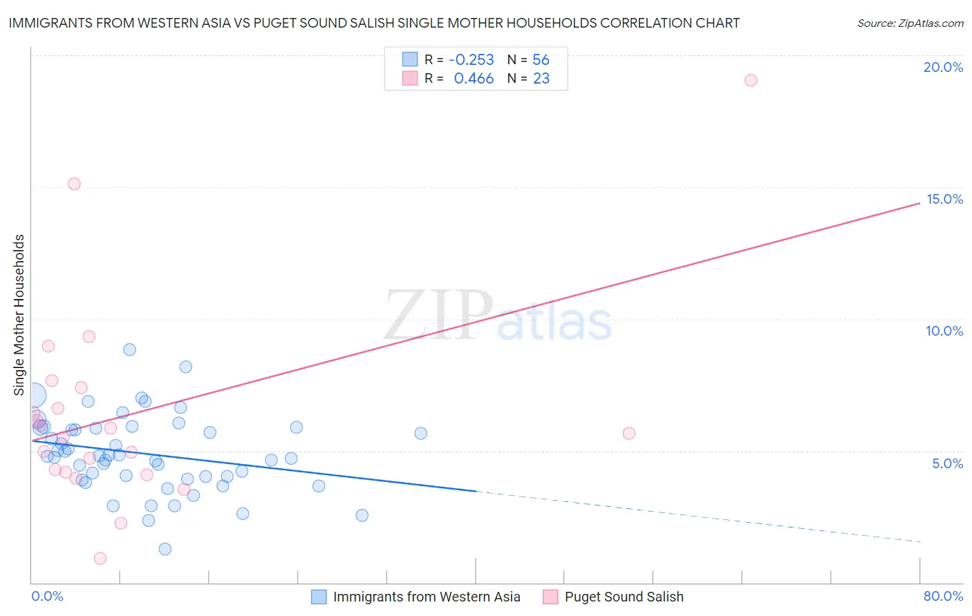 Immigrants from Western Asia vs Puget Sound Salish Single Mother Households