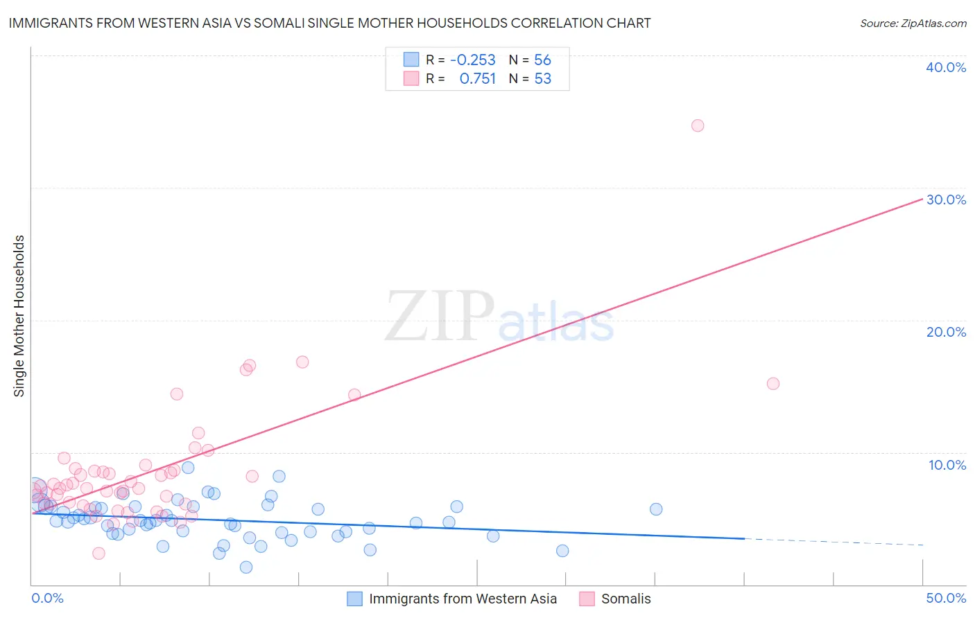 Immigrants from Western Asia vs Somali Single Mother Households