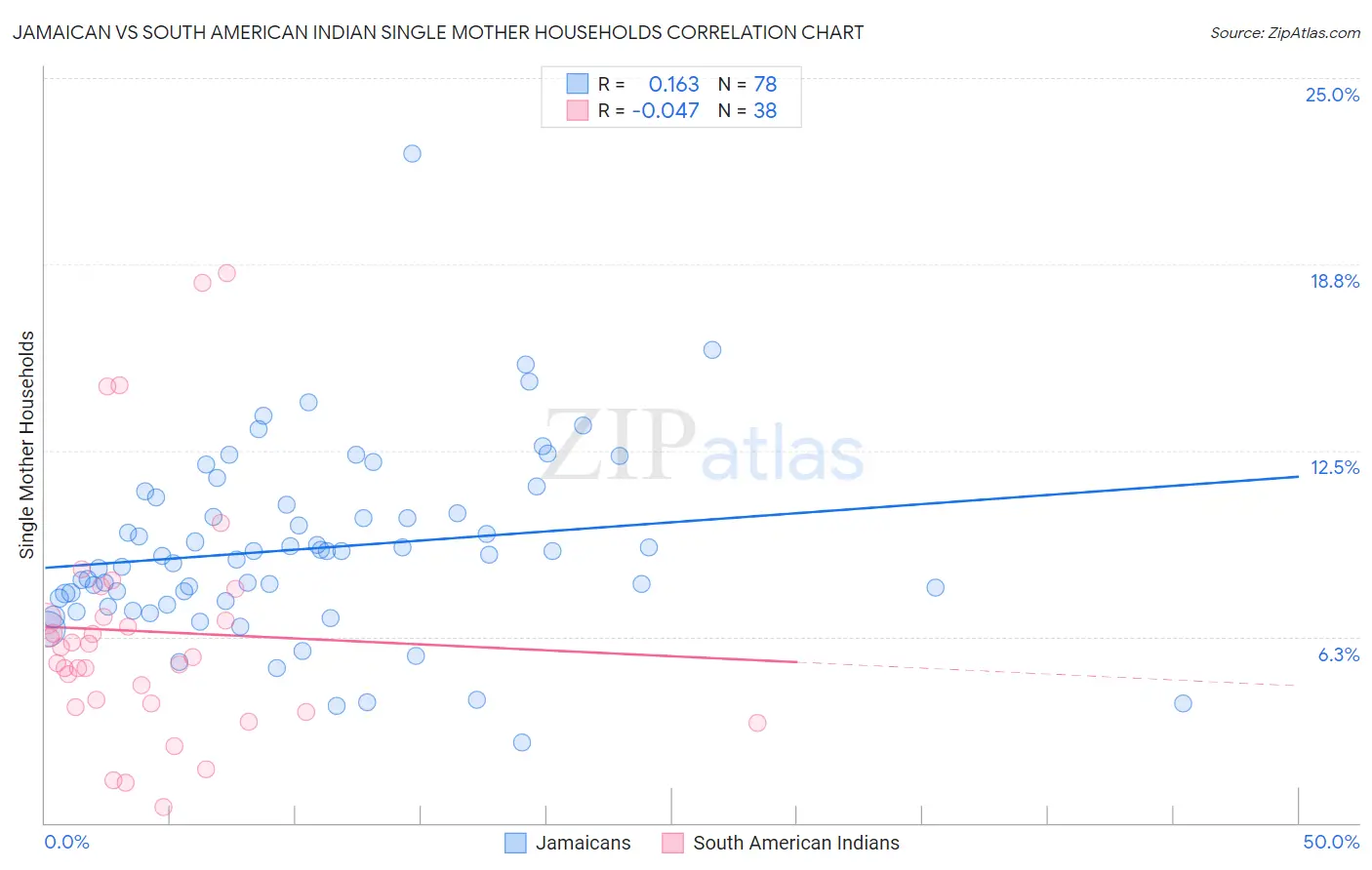Jamaican vs South American Indian Single Mother Households