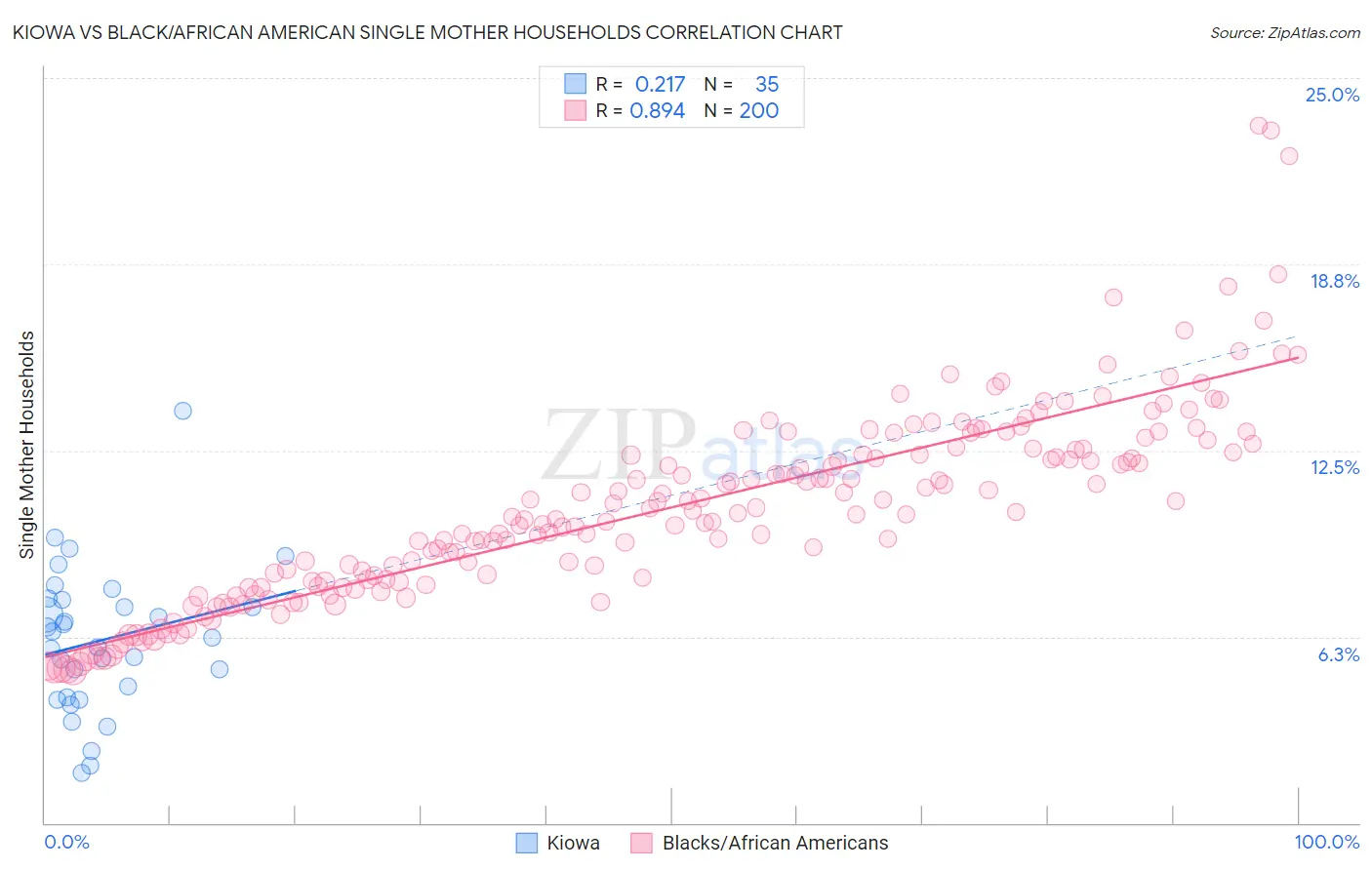 Kiowa vs Black/African American Single Mother Households