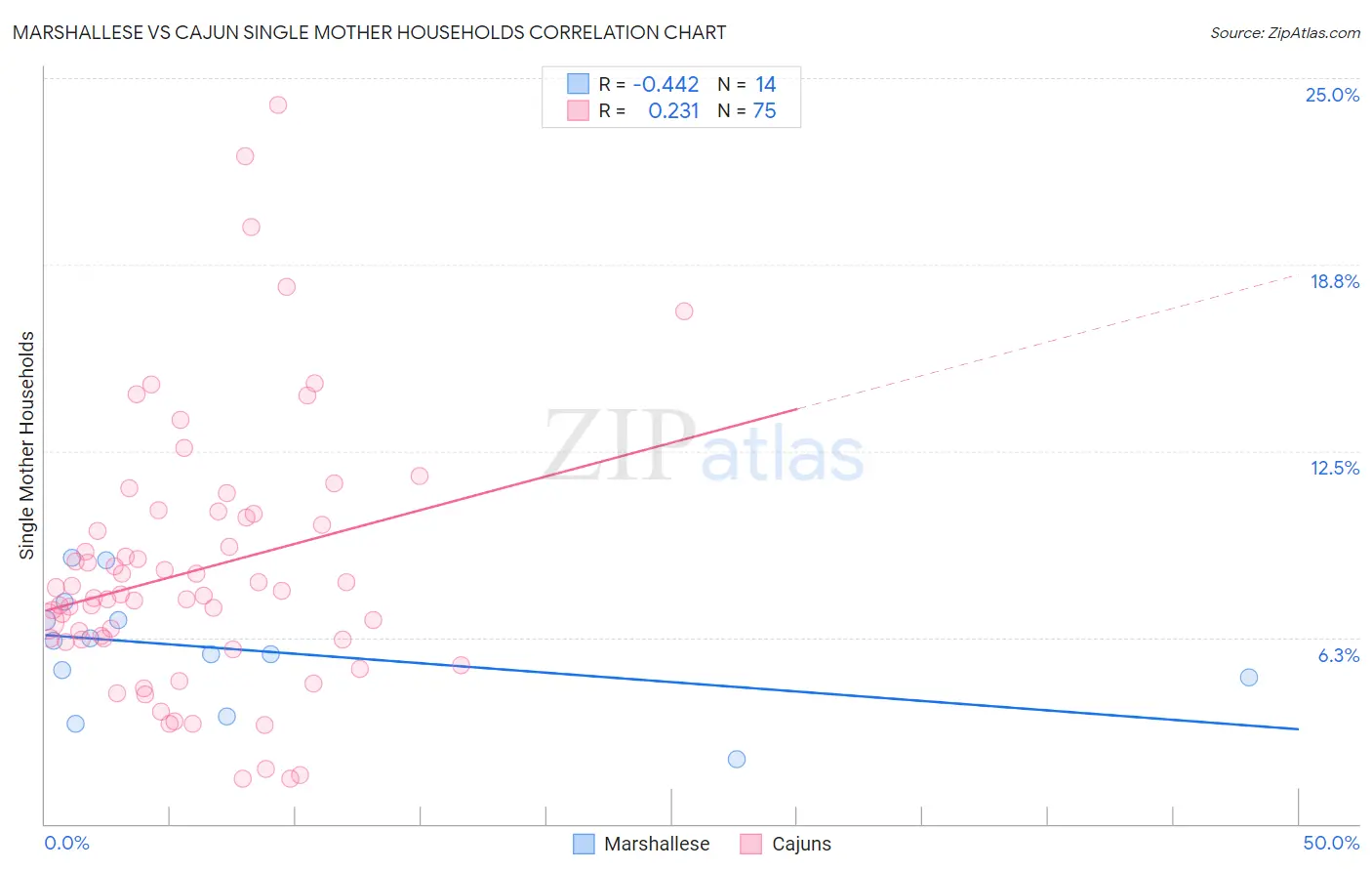Marshallese vs Cajun Single Mother Households