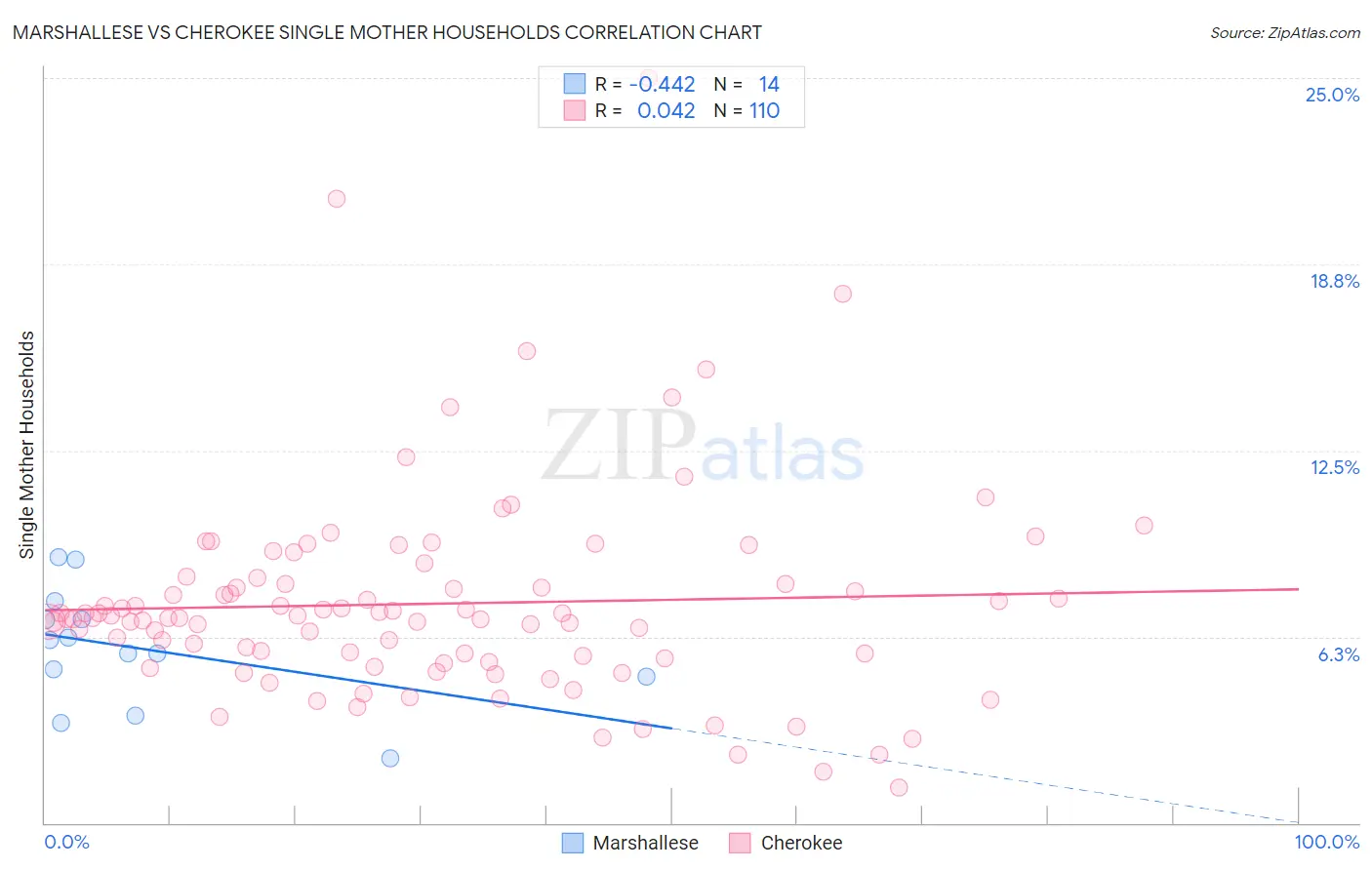 Marshallese vs Cherokee Single Mother Households